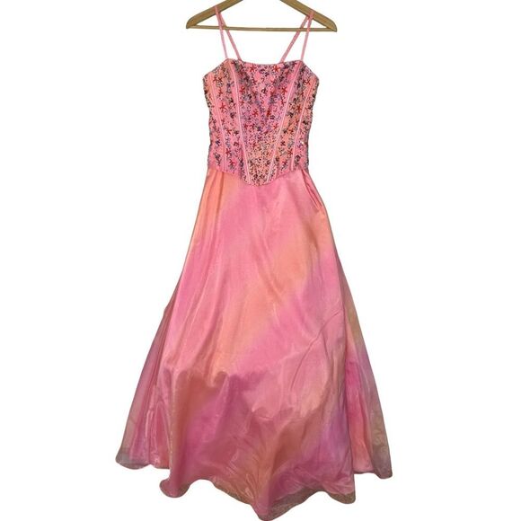PRECIOUS FORMALS Pink Beaded Formal Dress Size 8 - Picture 8 of 17
